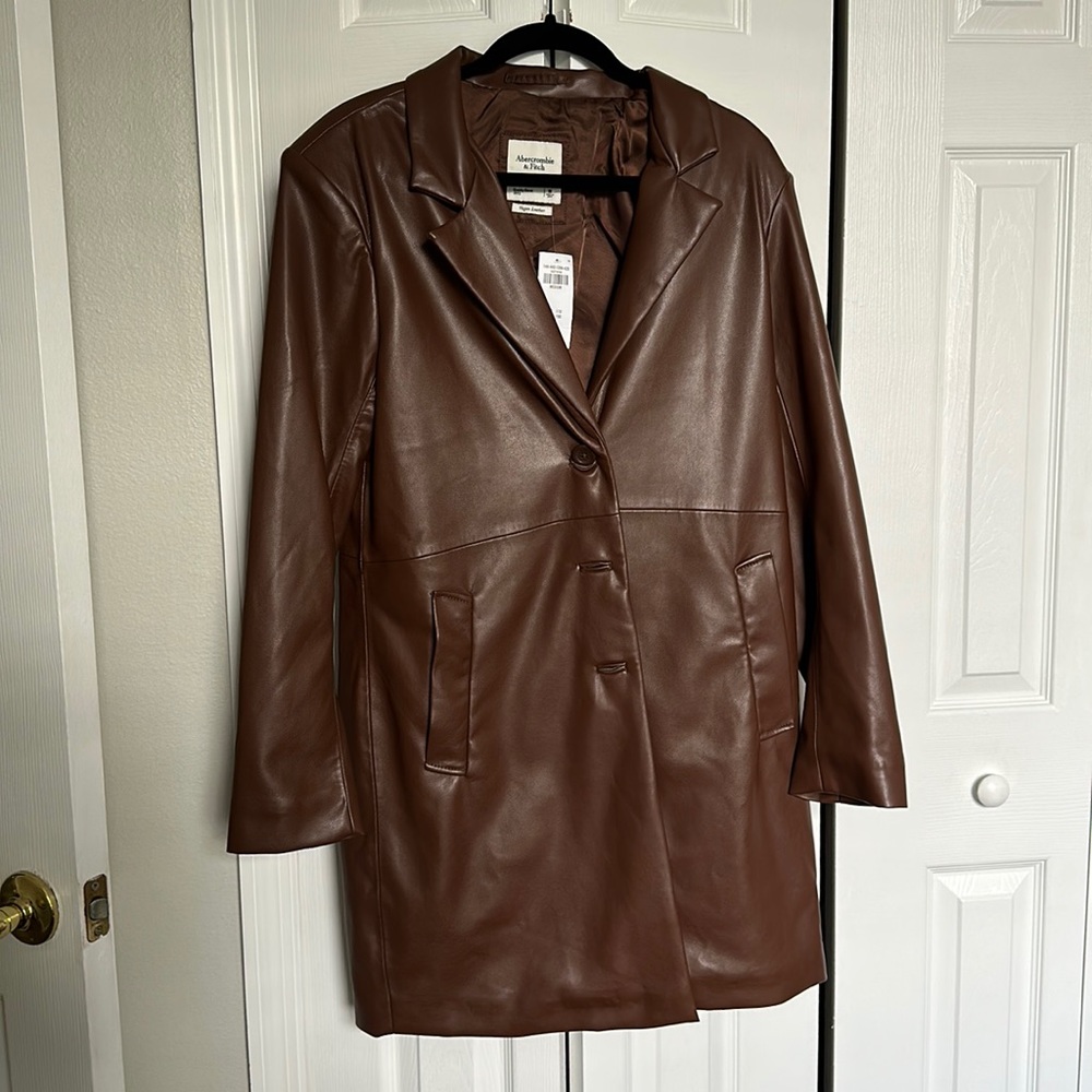 NWT - Abercrombie & Fitch Brown Vegan Leather Trench Coat